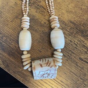 Vintage 1970s Carved Bone Large Chunky Folk Art Necklace
